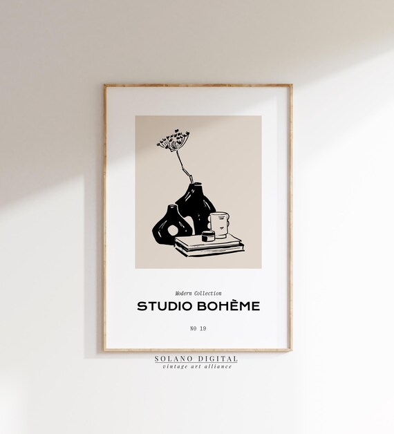 Modern Boho Still Life Art Neutral Vase And Books Wall Decor Minimalist Studio Bohme Poster Artwork