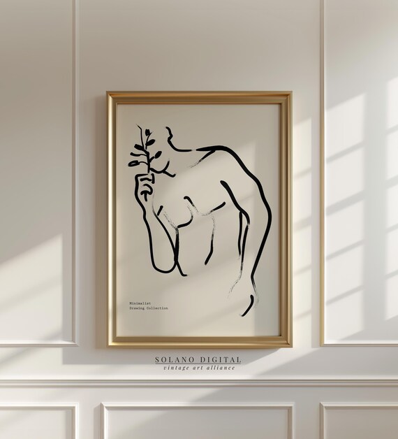 Minimalist Male Figure Abstract Nude Line Art Drawing Poster