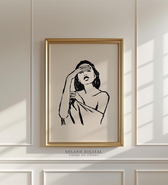 Graceful Woman Resting Hand on Head Minimalist Ink Art Poster