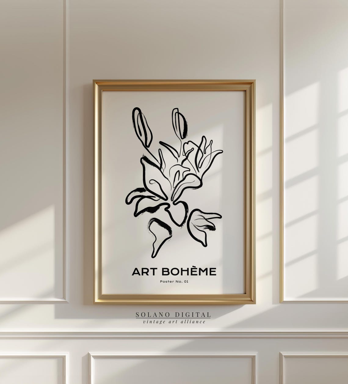 Art Boheme No 01 Abstract Flower Line Art Poster in Black Ink