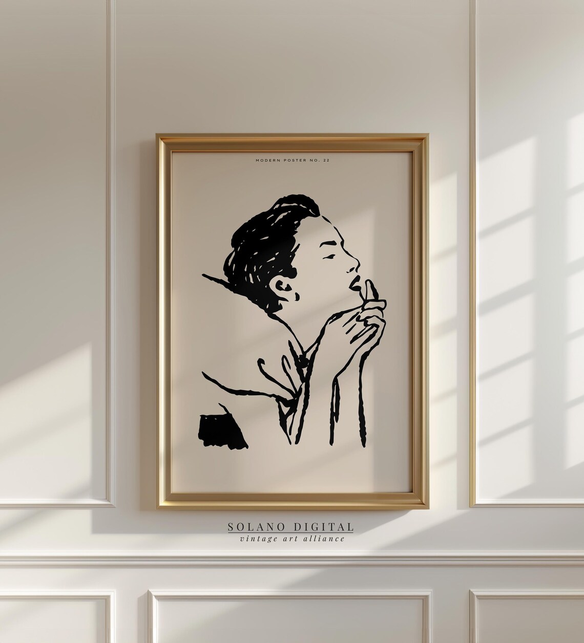 Dreamy Woman Portrait Black Ink Modern Minimalist Art Poster