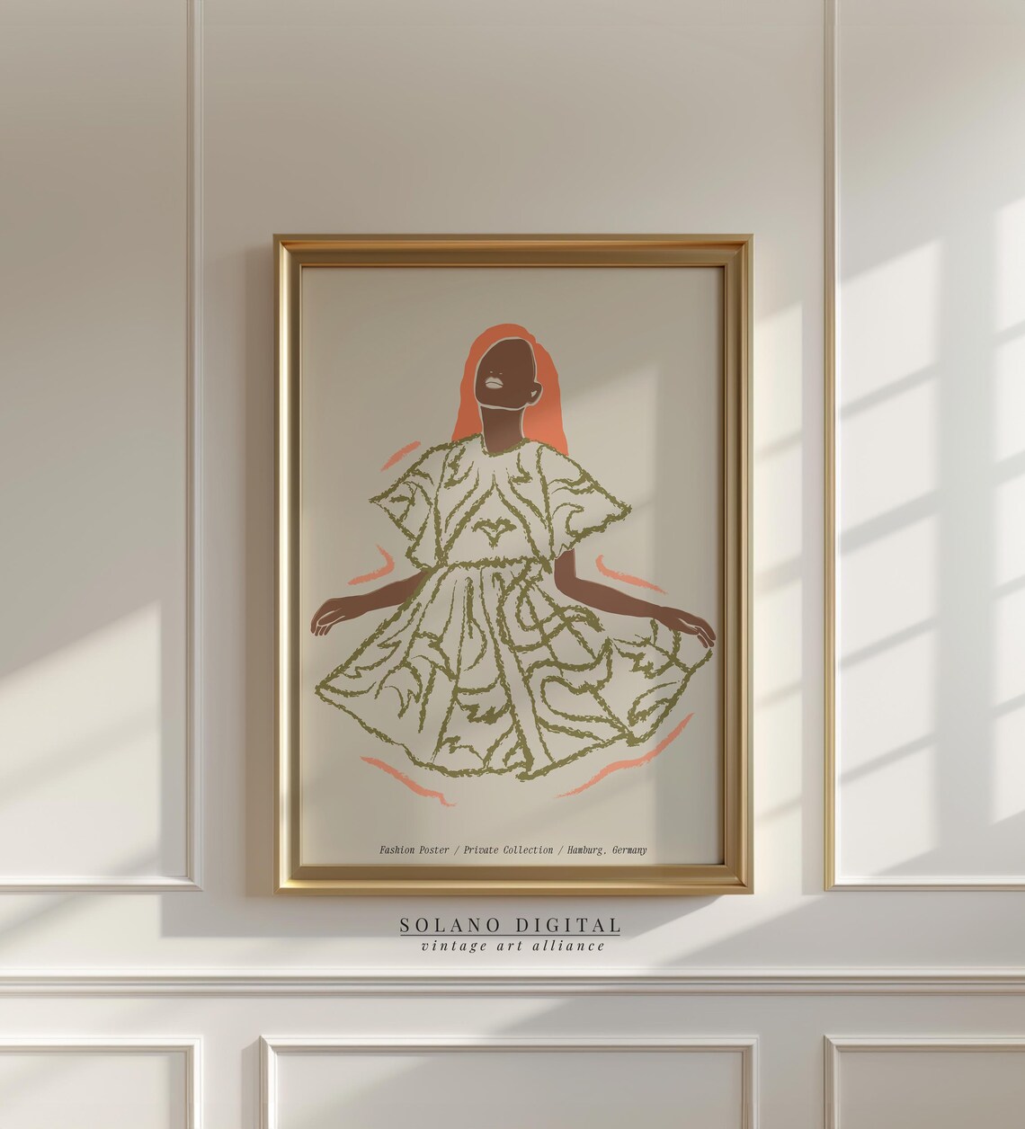 Fashion Woman in Patterned Dress Modern Illustration Chic Style Art Poster