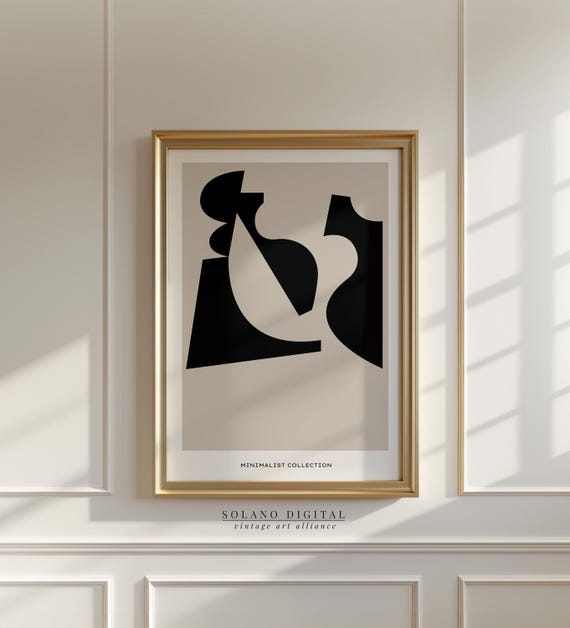 Minimalist Abstract Wall Art Black Geometric Poster Modern For Neutral Home Decor Mid Century Inspired