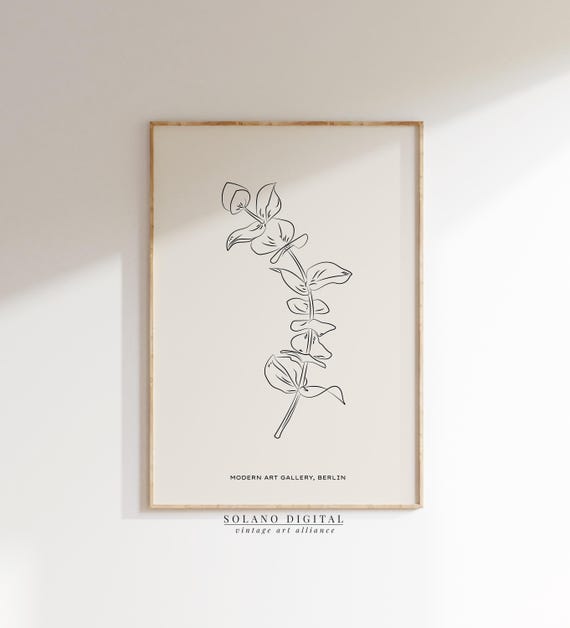 Botanical Line Art Print Minimalist Plant Wall Berlin Gallery Style Poster Eucalyptus Decor