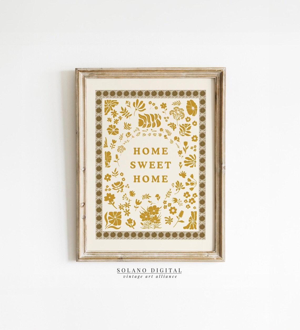 Mustard Yellow Folk Floral Wreath Home Sweet Home Quote Poster