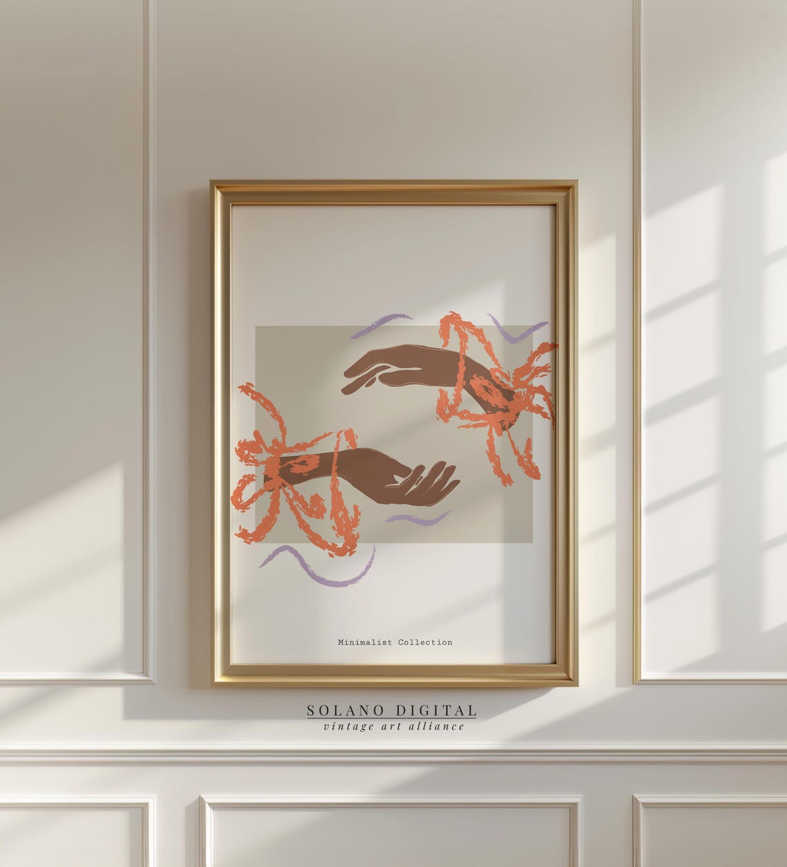 Minimalist Hands With Coral Scribbles Modern Abstract Art Poster