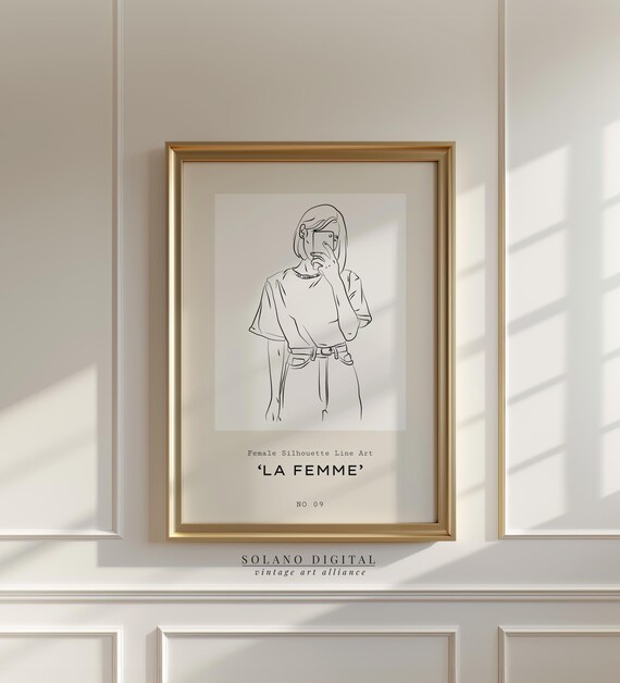Modern Minimalist Female Line Art Print Selfie Girl Wall Boho For Bedroom Or Dressing Area