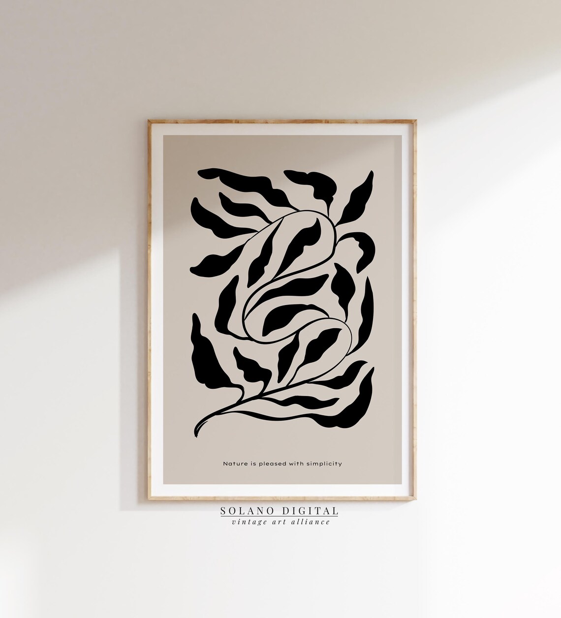 Botanical Black Line Plant Beige Minimalist Nature Wall Poster