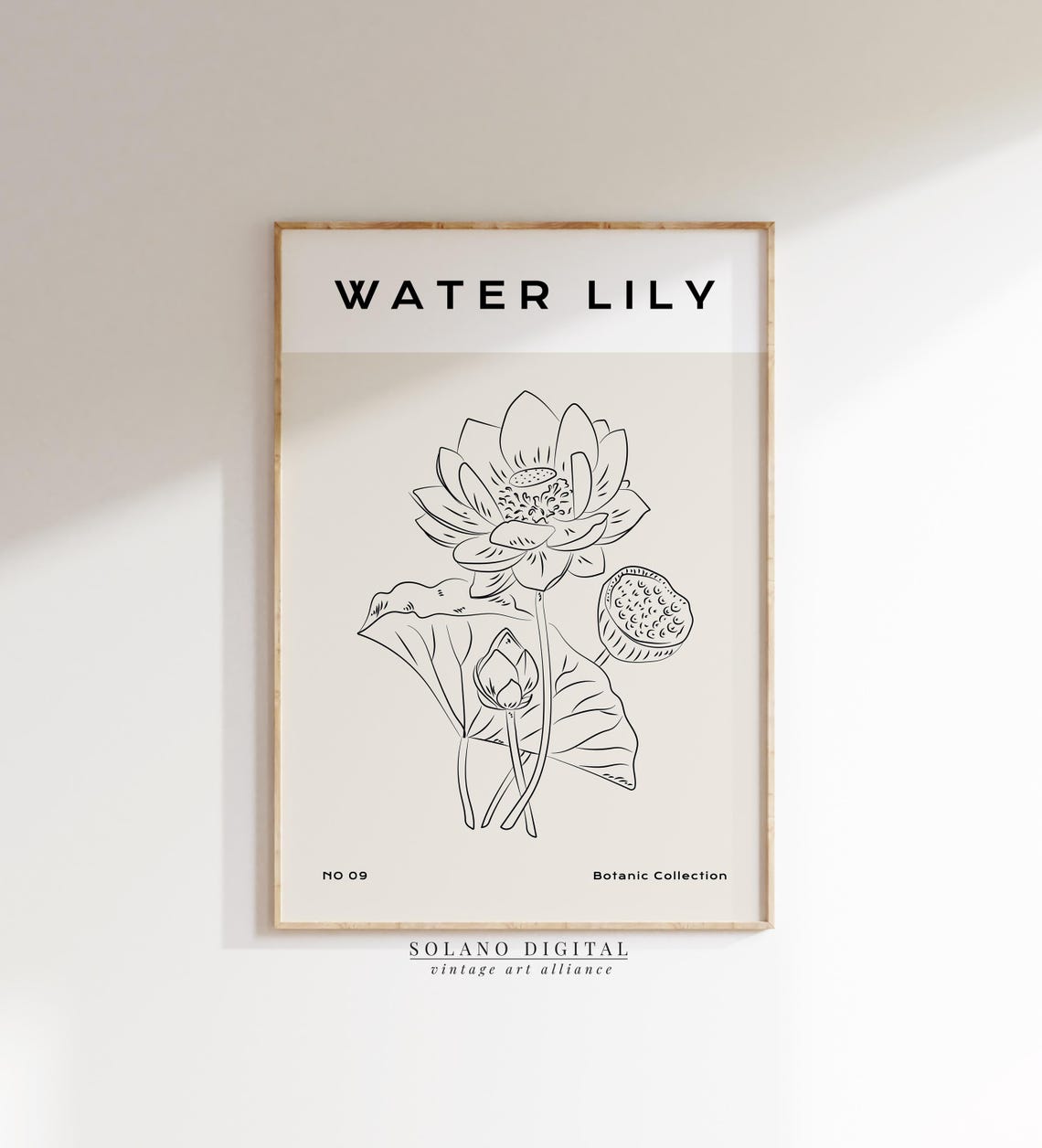 Minimalist Water Lily Botanical Print Line Art Floral Wall Decor Modern Nature Poster