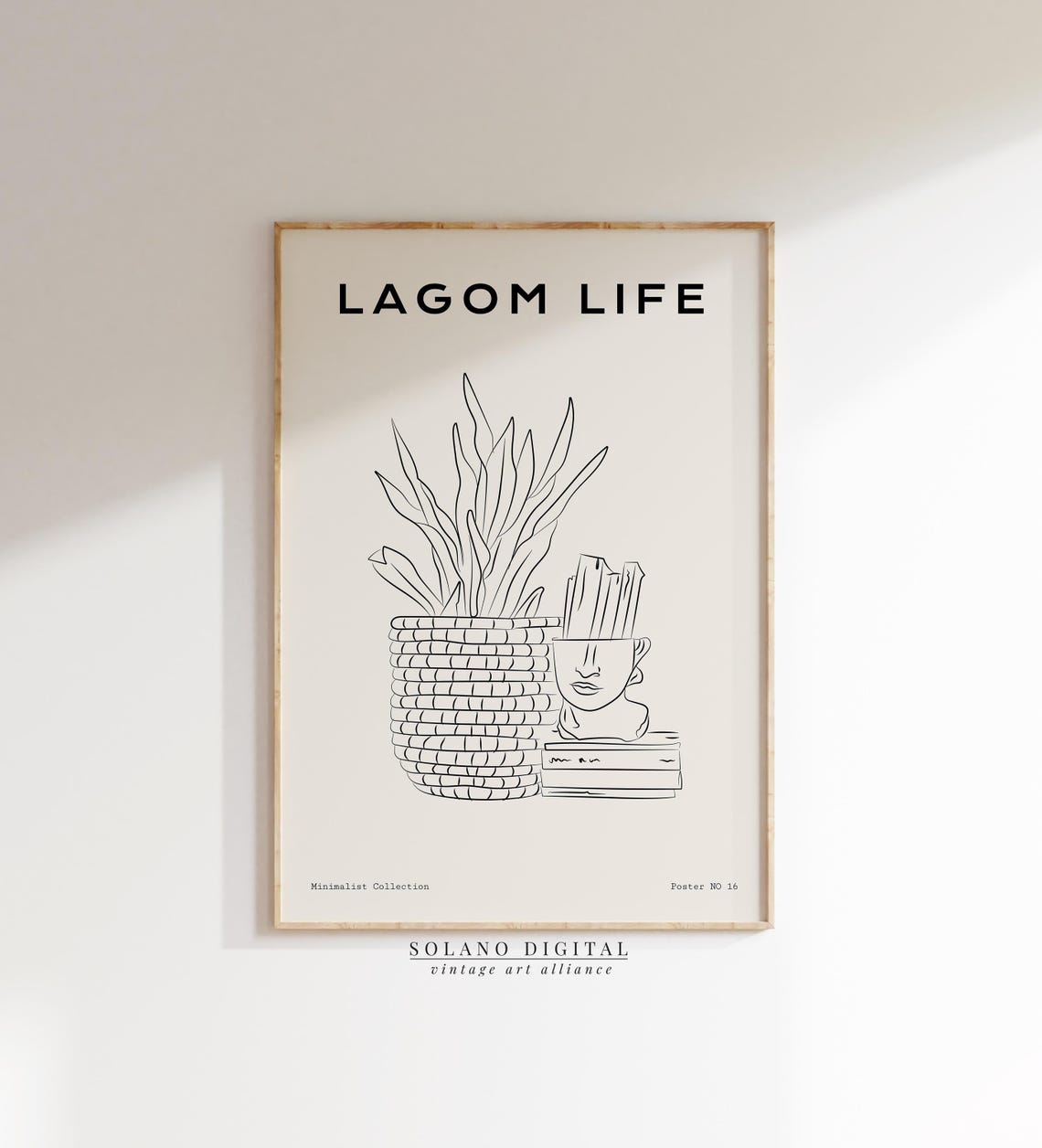 Lagom Life Planter Line Art Basket Books Minimalist Decor Poster