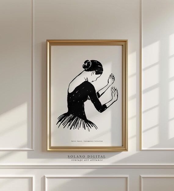 Ballet Dancer Wall Art Black And White Line Drawing Minimalist Dance Poster Ballerina Illustration