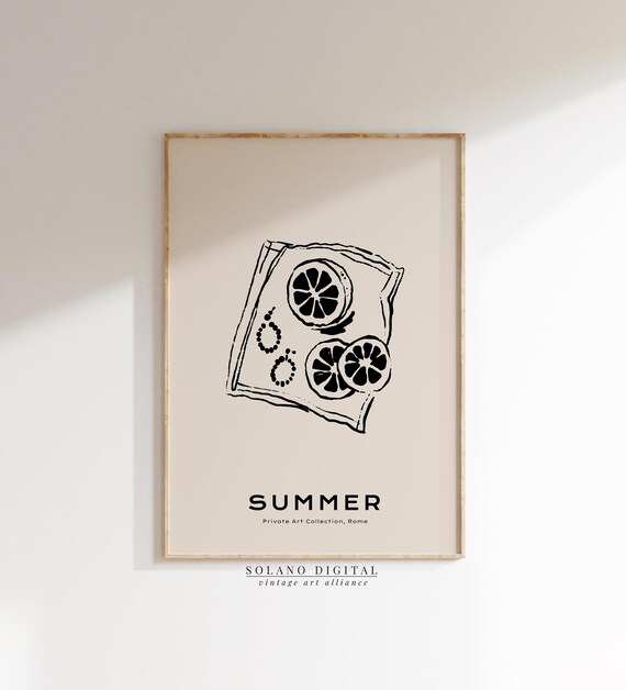 Summer Citrus Slices Minimalist Black Line Kitchen Decor Art Poster