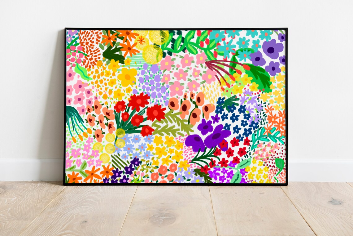 Colorful Wildflower Meadow Hand Painted Floral Garden Art Poster