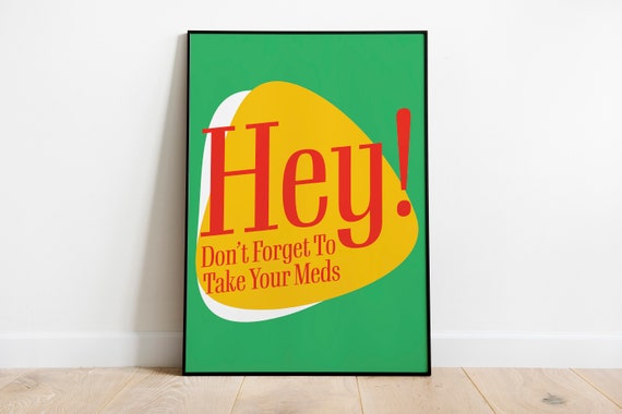 Mental Health Wall Art Retro Deco Pills Y2k Happy Funny Print Green Poster For Dorm