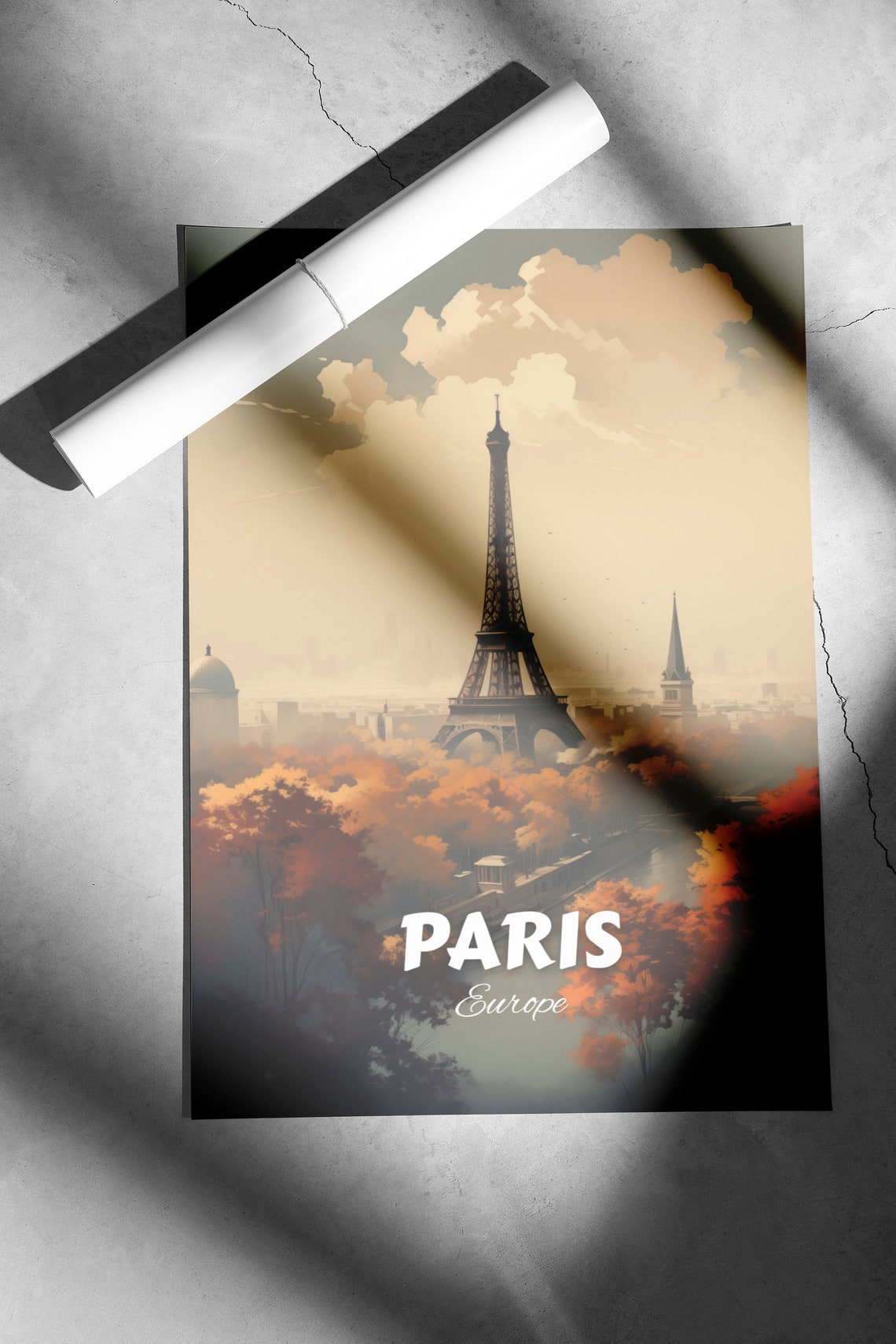 Paris Eiffel Tower Autumn Morning Golden Retro Travel Poster - Image 2