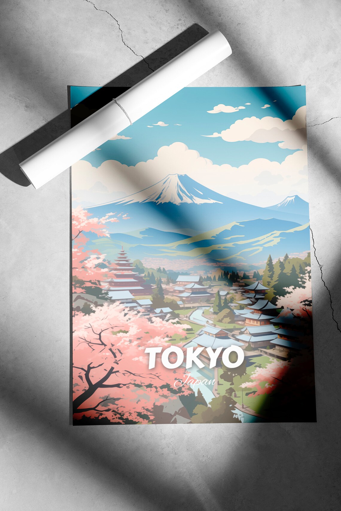Tokyo Mount Fuji Cherry Blossoms Village Retro Travel Poster - Image 2