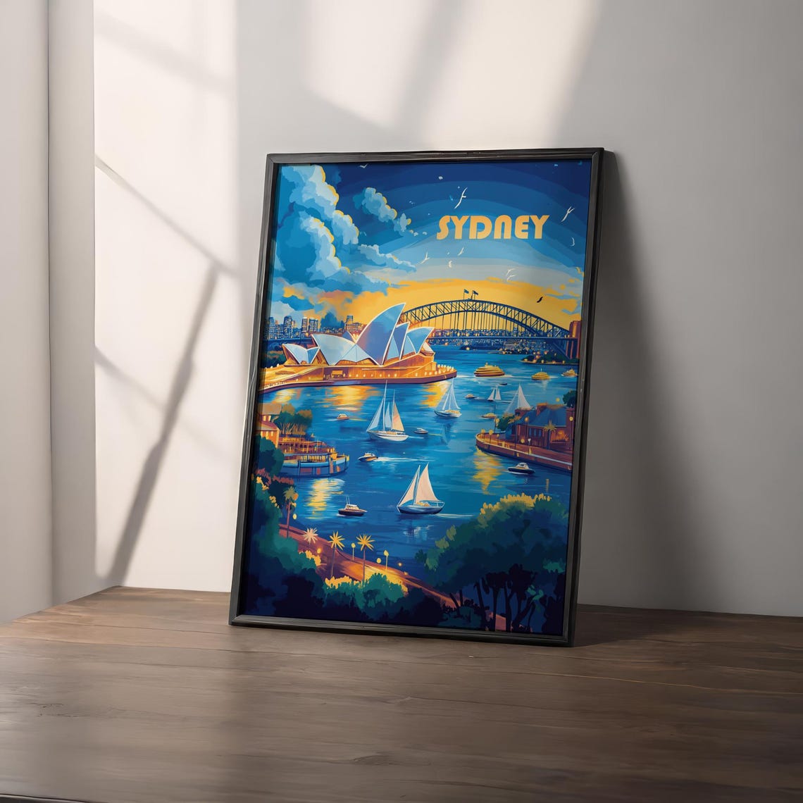 Sydney Opera House Harbour Bridge Sunset Sailboats Travel Poster - Image 2