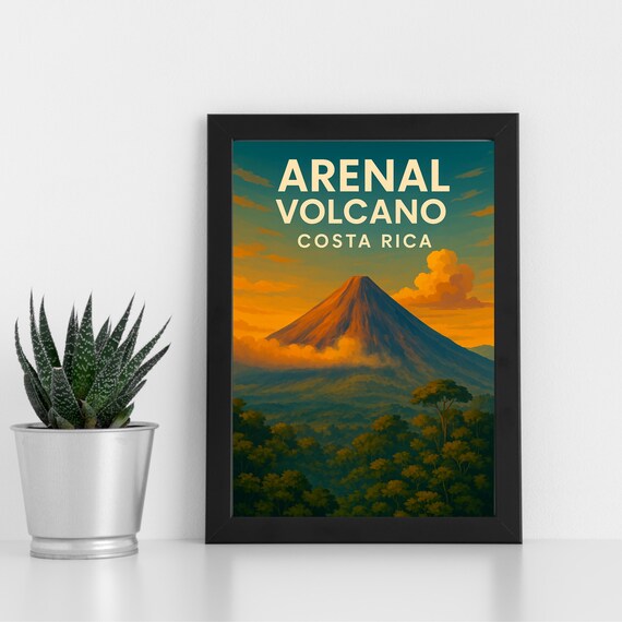 Arenal Volcano Print Artwork L Costa Rica Central America Custom Poster Postcard Framed Greeting Card Portrait
