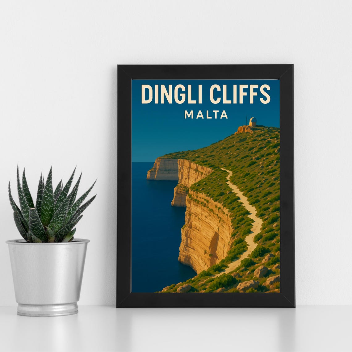 Dingli Cliffs Malta Dramatic Sea Cliff Vintage Travel Poster