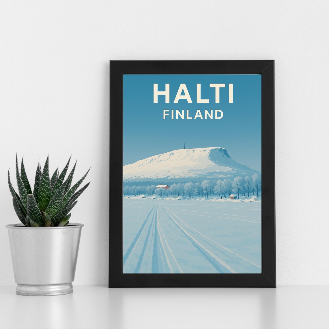 Halti Finland Snowy Mountain Fell Ski Tracks Vintage Travel Poster