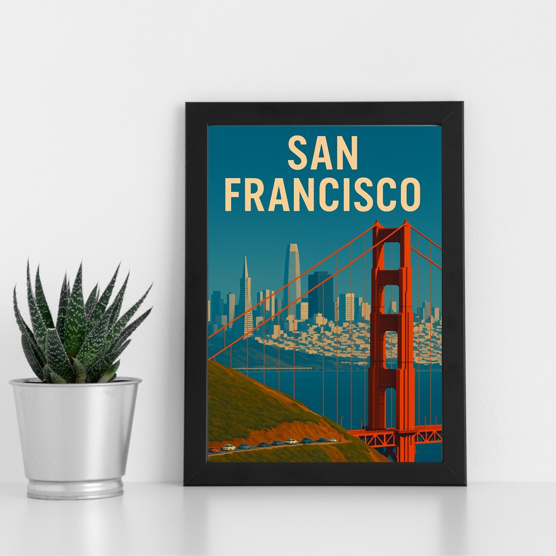 San Francisco Golden Gate Bridge City Skyline Vintage Travel Poster