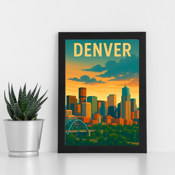Denver Colorado Skyline Sunset Clouds Cityscape Travel Poster