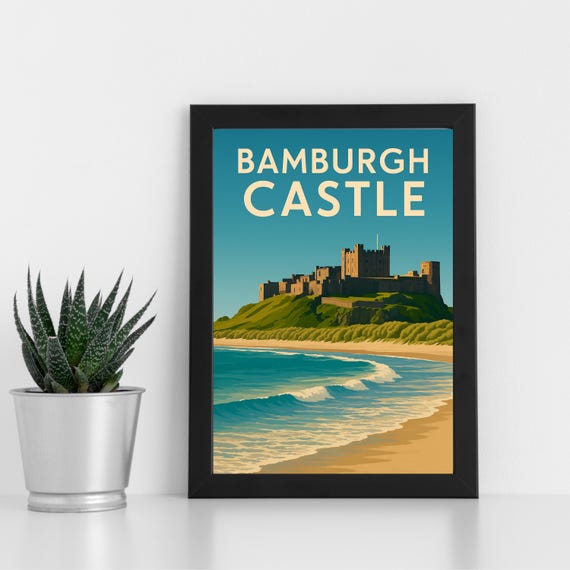 Bamburgh Castle Print Artwork L Bamburgth Poster Postcard Framed Greeting Card Portrait