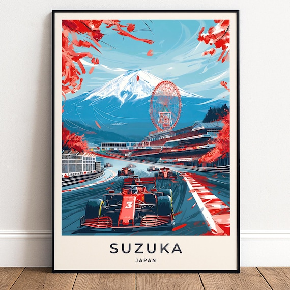 Suzuka Circuit Japan Formula 1 Race Cars Mount Fuji Wall Art