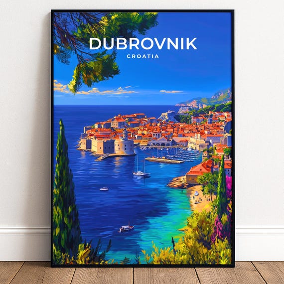 Dubrovnik Croatia Travel Poster Old Town Wall Art Print