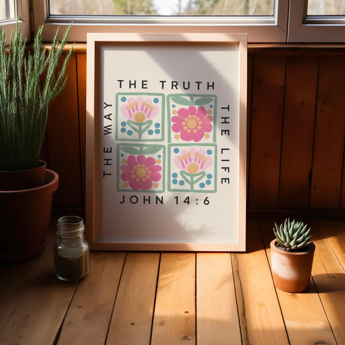 Christian Flower Boho Wall Art John Bible Verse Floral Scripture Art Christian Poster Religious Poster Wall Decor - Image 2