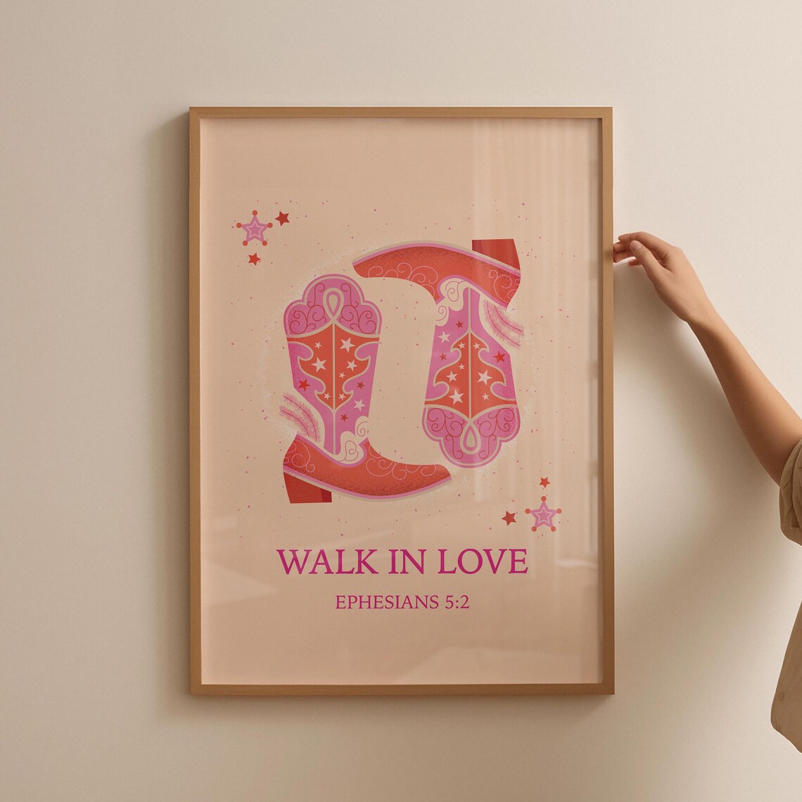 Pink Starry Cowboy Boots Walk In Love Ephesians 5:2 Western Poster - Image 5