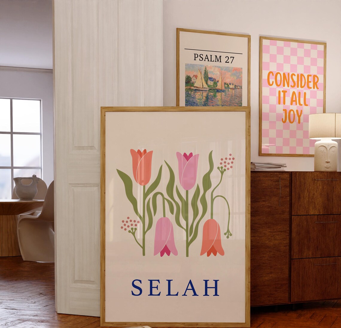 Selah Tulips Pastel Pink Floral Minimalist Christian Bible Poster - Image 5