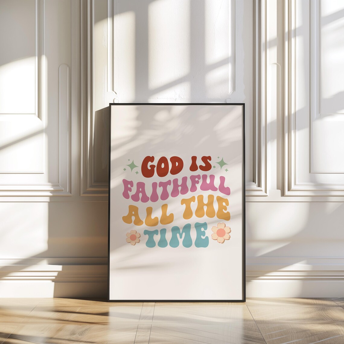 God Is Faithful All The Time Groovy Retro Lettering Christian Poster - Image 2