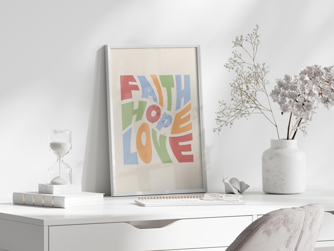 Faith Hope Love Colorful Retro Christian Typography Art Poster - Image 4
