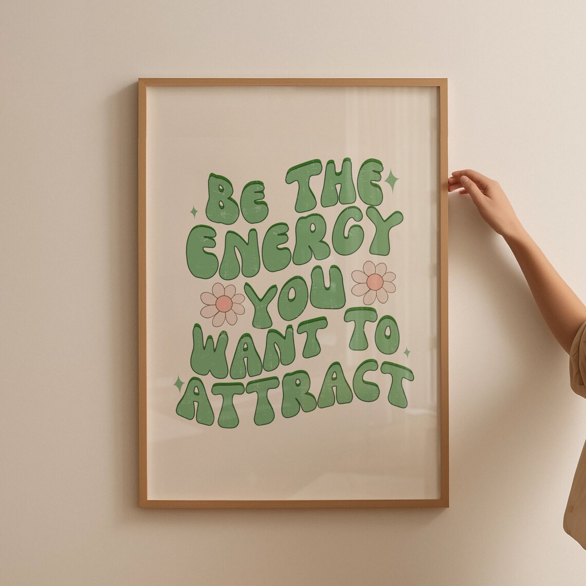 Be the Energy You Want to Attract Green Groovy Daisy Wall Poster - Image 4