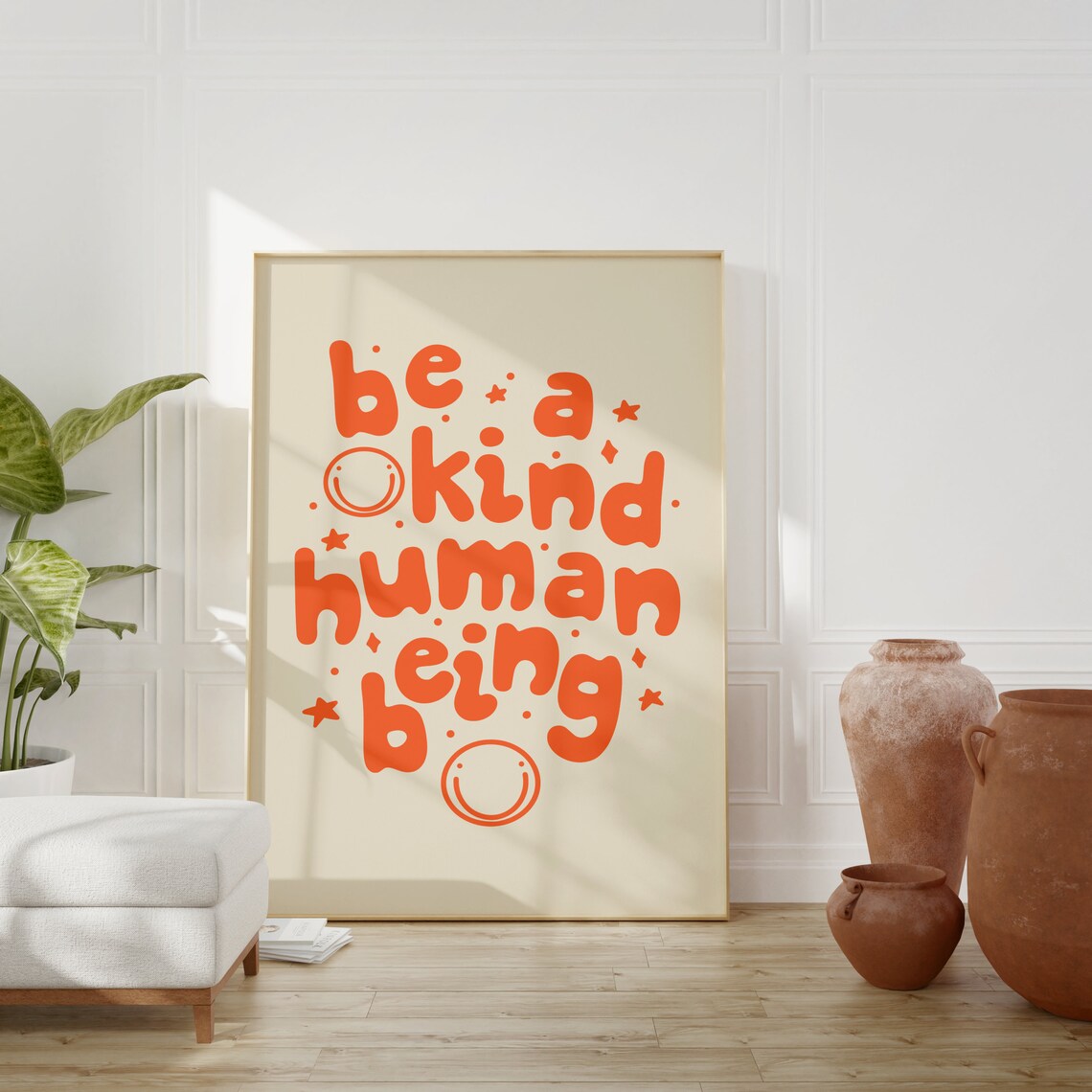 Retro Groovy Wall Art Be A Kind Human Print Print Art Retro Orange Poster Wall Decor Inspirational Print - Image 2