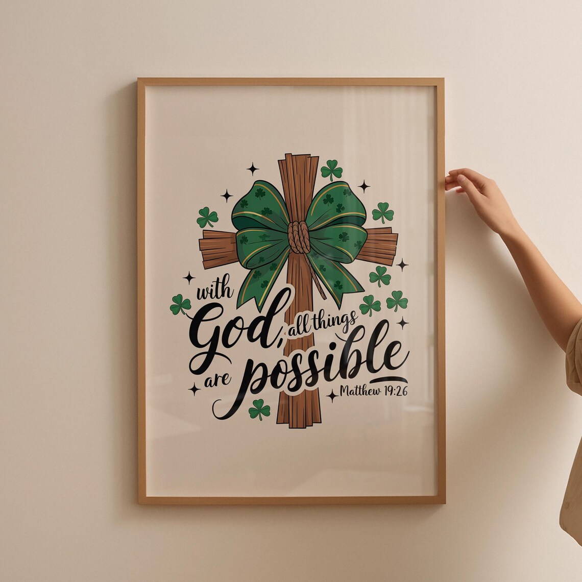 With God All Things Are Possible Matthew 19:26 Shamrock Cross Poster - Image 4