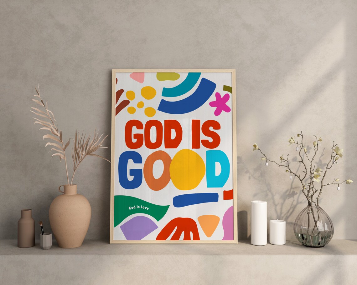 Retro Christian God Is Good Bible Verse Wall Art Print - Image 2