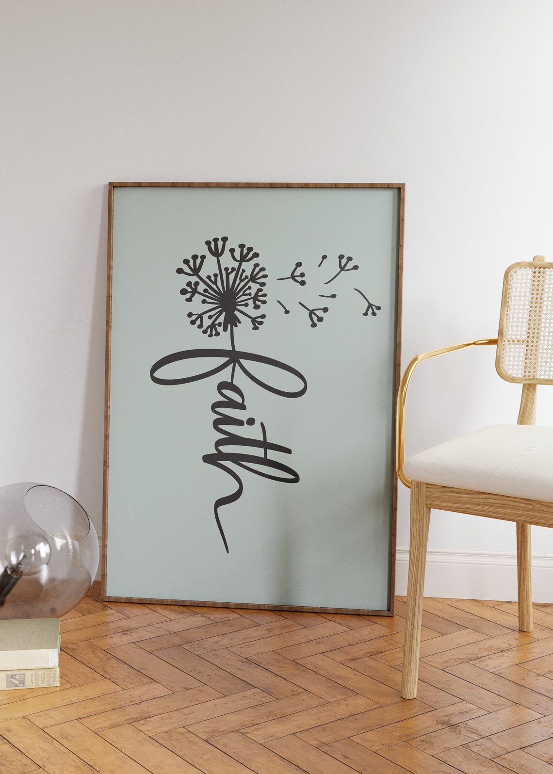 Faith Dandelion Silhouette Script Sage Green Wall Quote Poster - Image 3