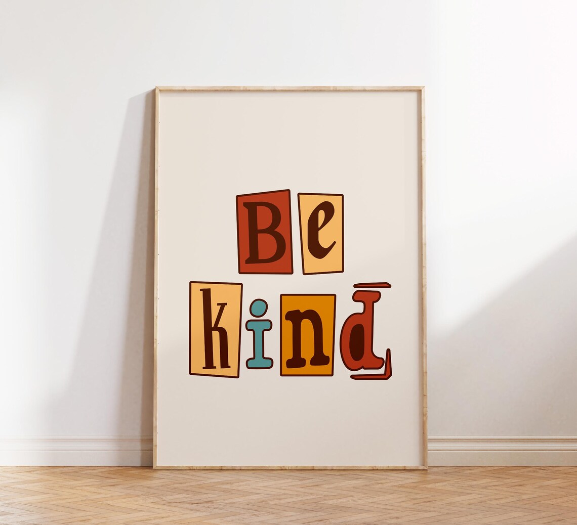 Be Kind Retro Block Letter Typography Inspirational Quote Poster