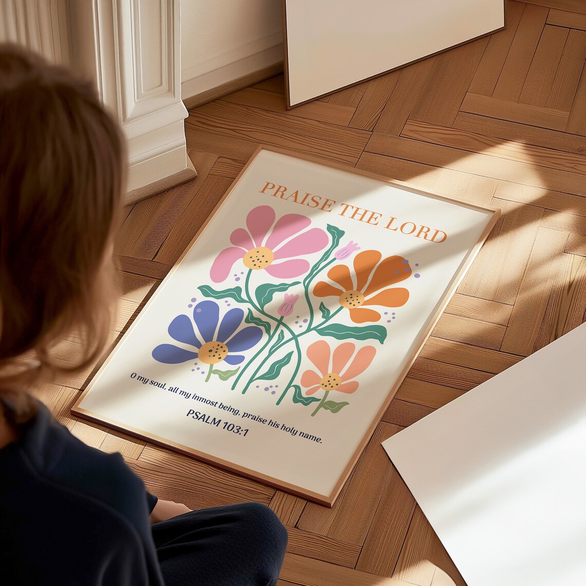 Psalm 103:1 Praise The Lord Colorful Floral Christian Scripture Poster - Image 3