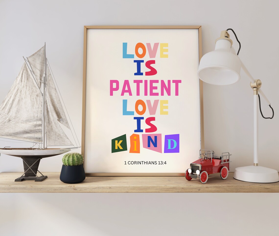 1 Corinthians 13:4 Love Is Patient Love Is Kind Colorful Block Poster - Image 2