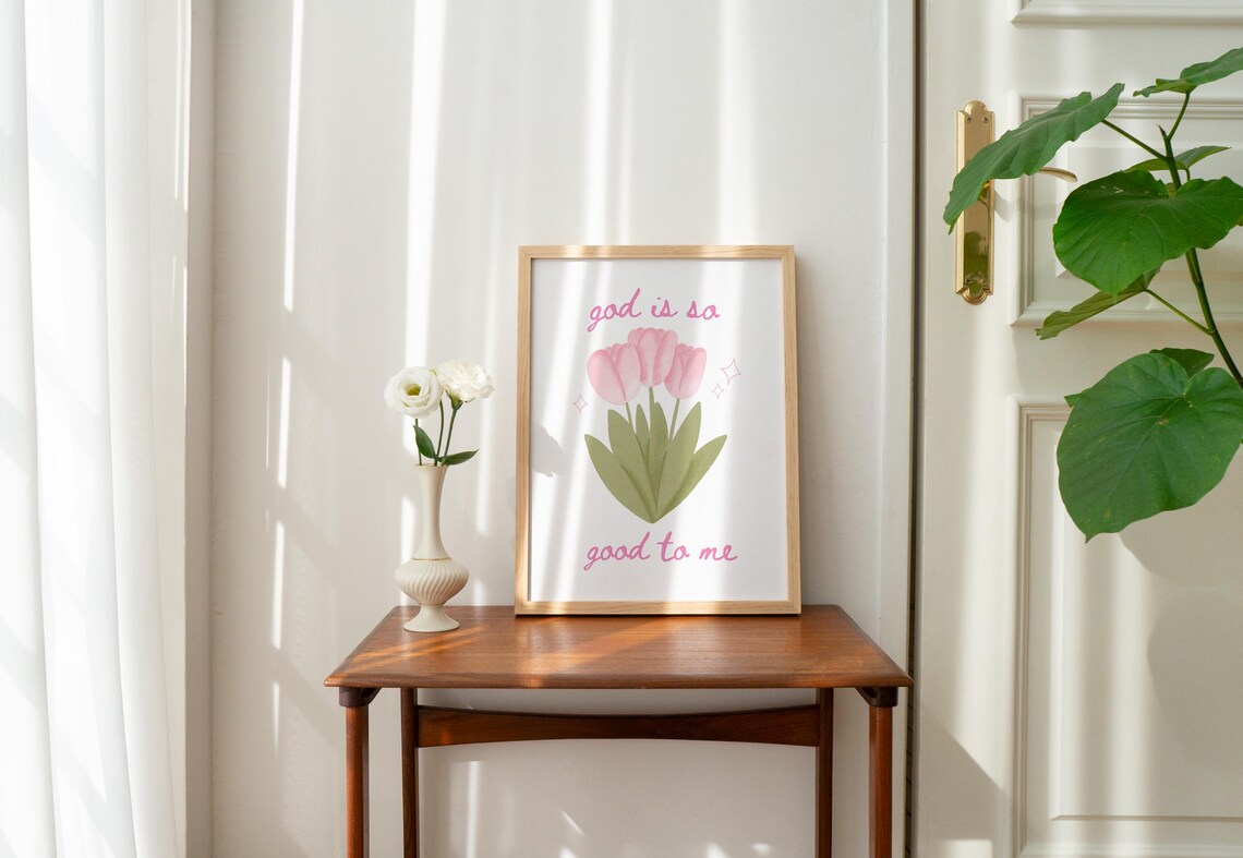 God Is So Good To Me Pink Tulip Script Christian Faith Poster - Image 2