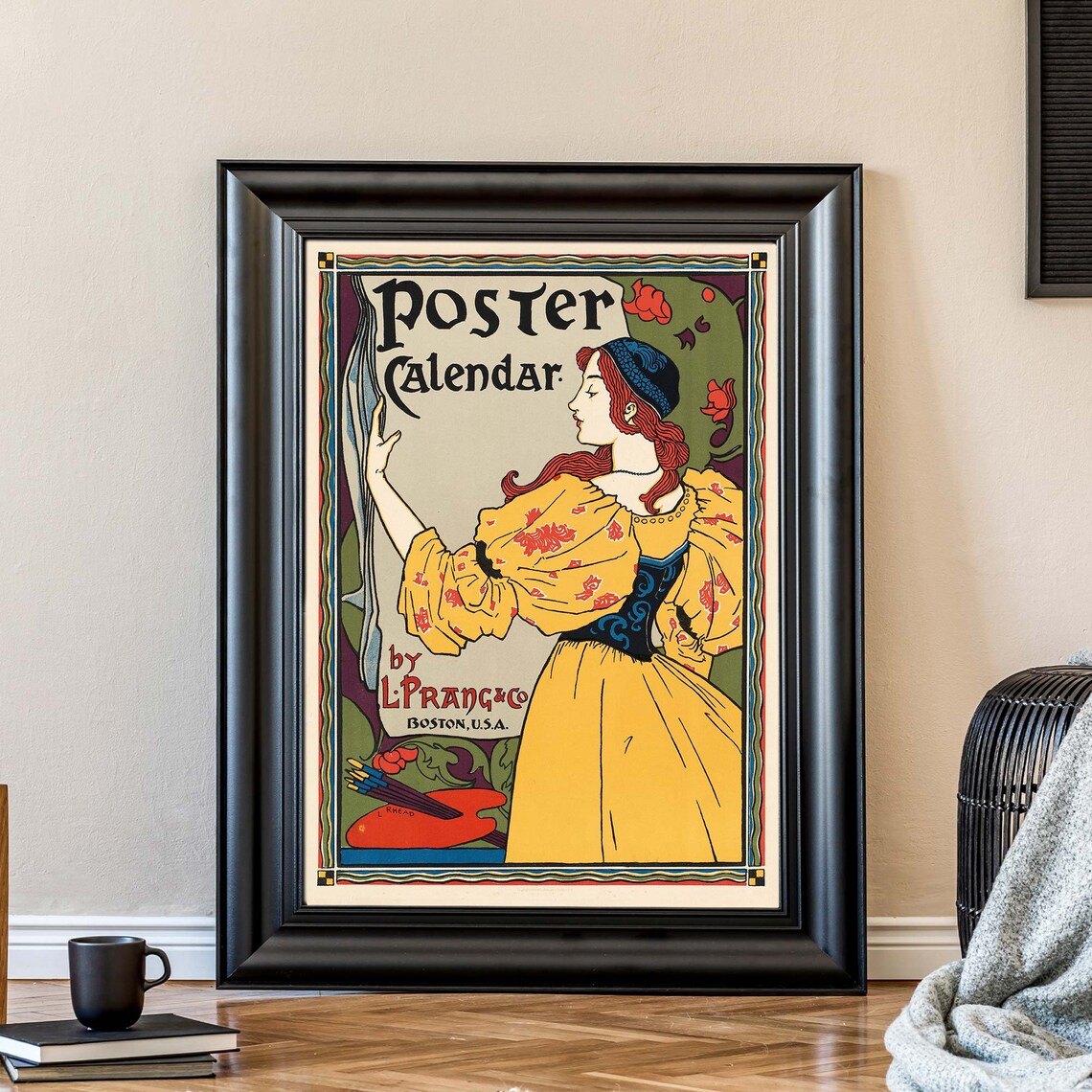 L Prang Calendar Woman Vintage Art Nouveau Advertising Poster - Image 4