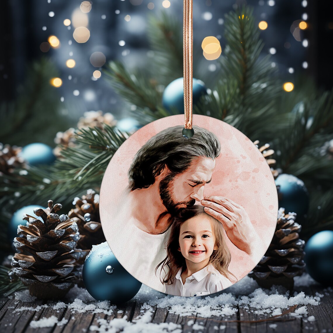 Personalized Child and Jesus Watercolor Christmas Ornament Portrait Poster - Image 6