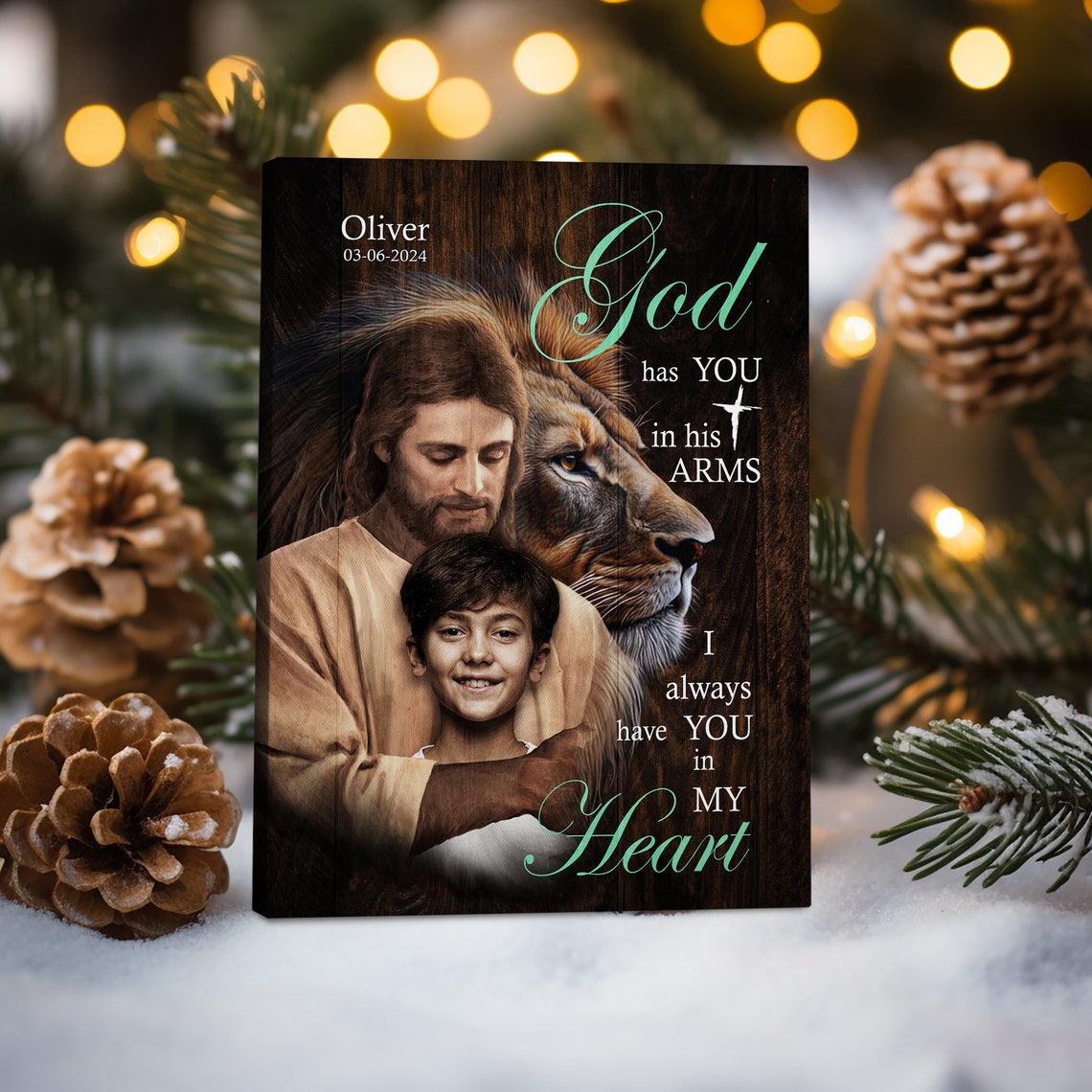 Files Personalized Child Safe In The Arms Of God Child And God God Has You In His Arms Christ And Baby The Lion Of Judah - Image 5
