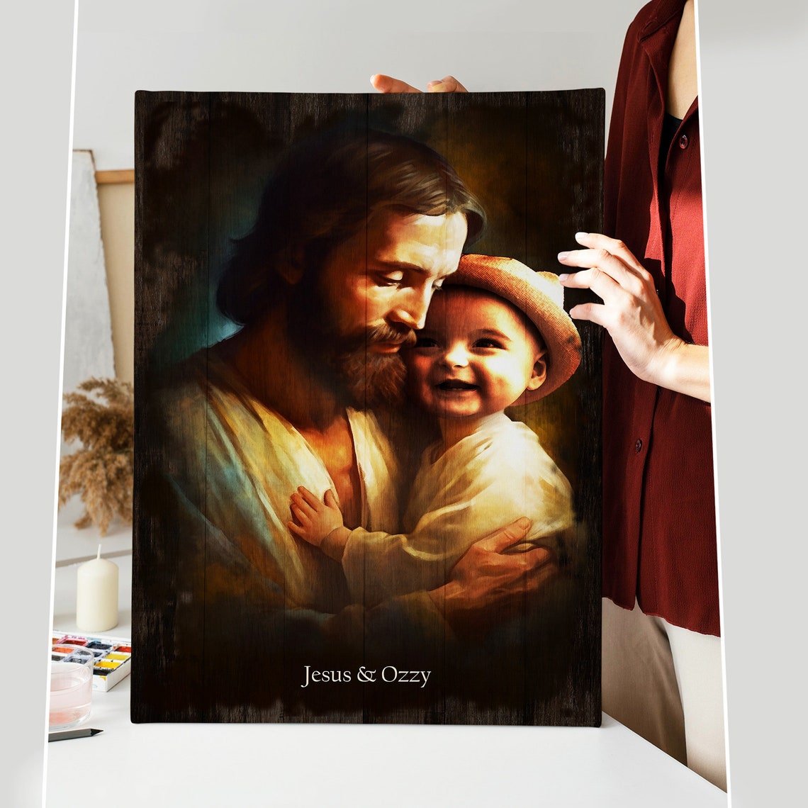 Personalized Your Child Safe In The Arms Of God Child And God Jesus Holding Baby Wall Art Christ And Baby Christian Wall Art - Image 4