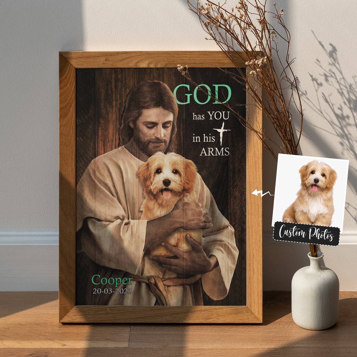 Custom Dog Photo with Jesus God Has You in His Arms Canvas Poster - Image 3