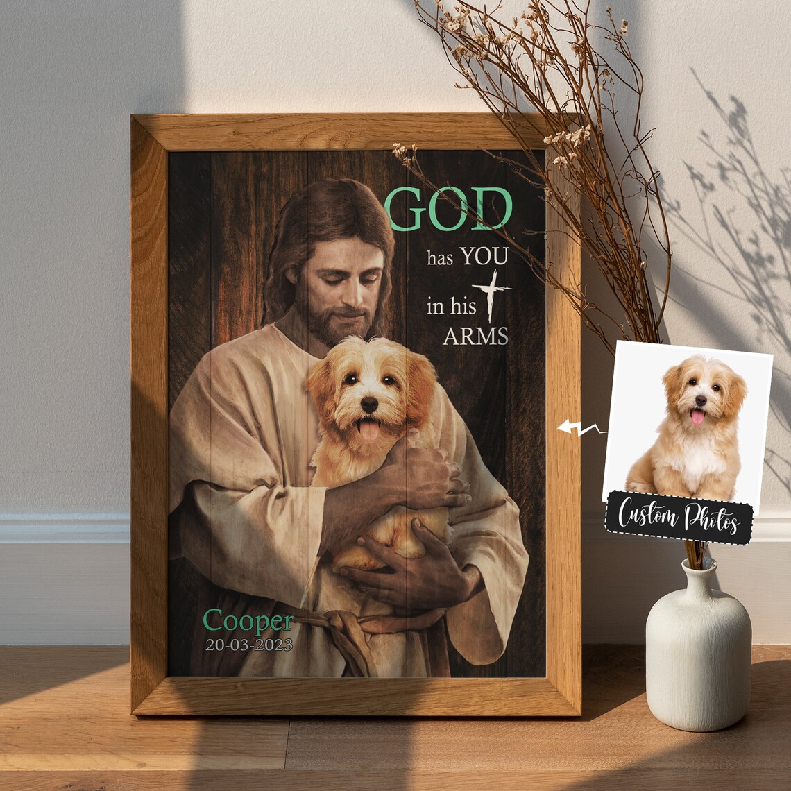 Jesus Holding a Dachshund God Has You in His Arms Personalized Dog Poster - Image 5