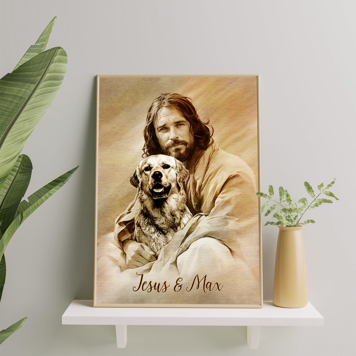 Jesus And Stella Sepia Long Haired Dachshund Custom Pet Poster - Image 4